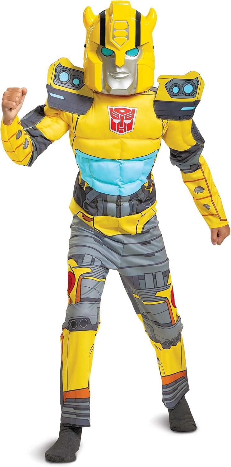 Detalle de Disguise Bumblebee Muscle Costume for Kids, Large (10–12), Padded Jumpsuit