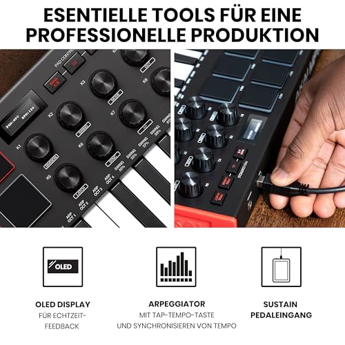 Detalle de Akai Professional MPK Mini MK3 – USB-MIDI-Controller mit 25 Minikarten-Tasten, Arpeggiator, Pads und NKS-Unterstützung