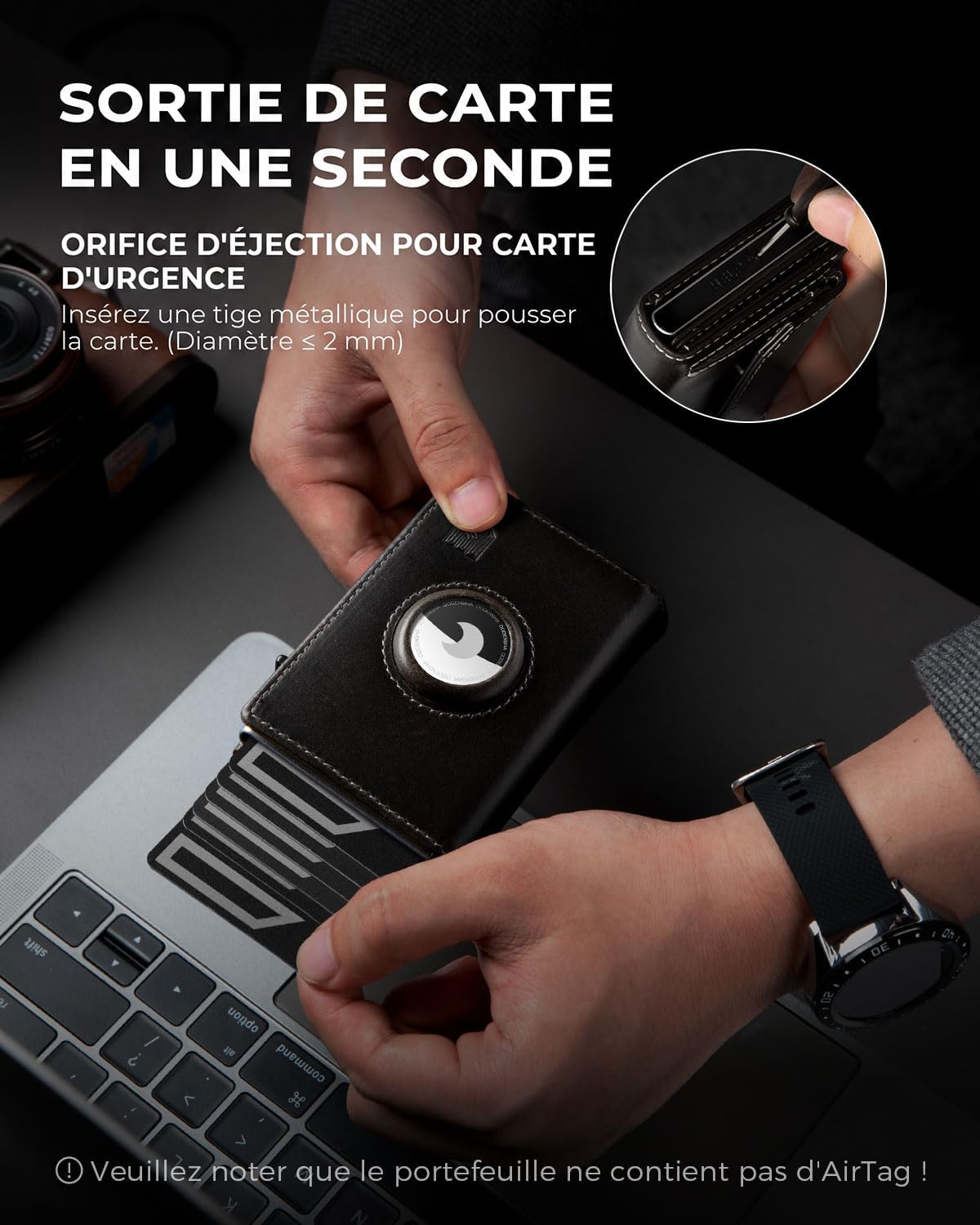 Detalle de DODENSHA Airtag Portefeuille pour homme XL – MagSnap, RFID et compartiment monnaie, 8–10 cartes