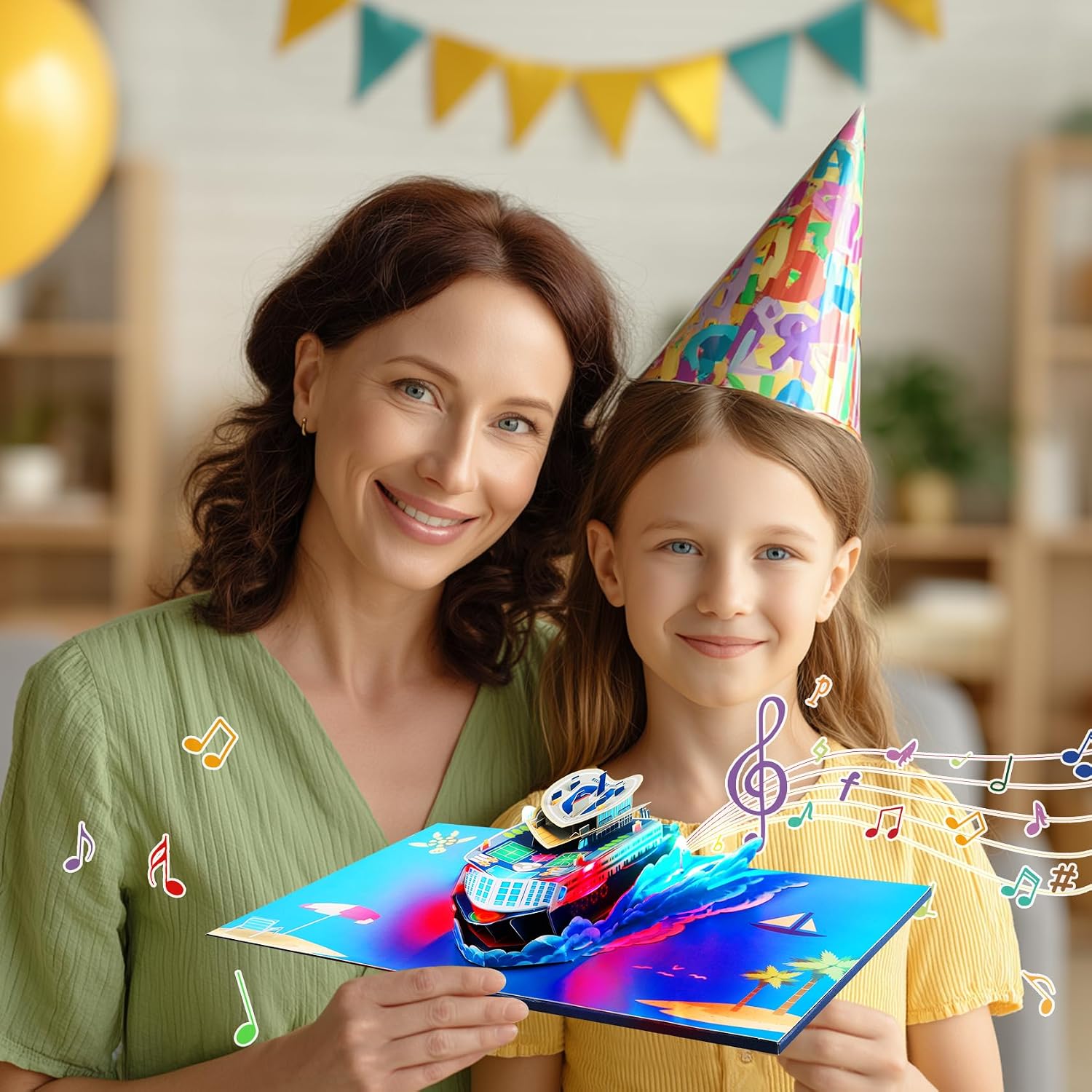 Detalle 2 de GREETING ART Pop Up Karte Kreuzfahrtschiff – Geburtstagskarte mit Musik und Licht (Happy Birthday)