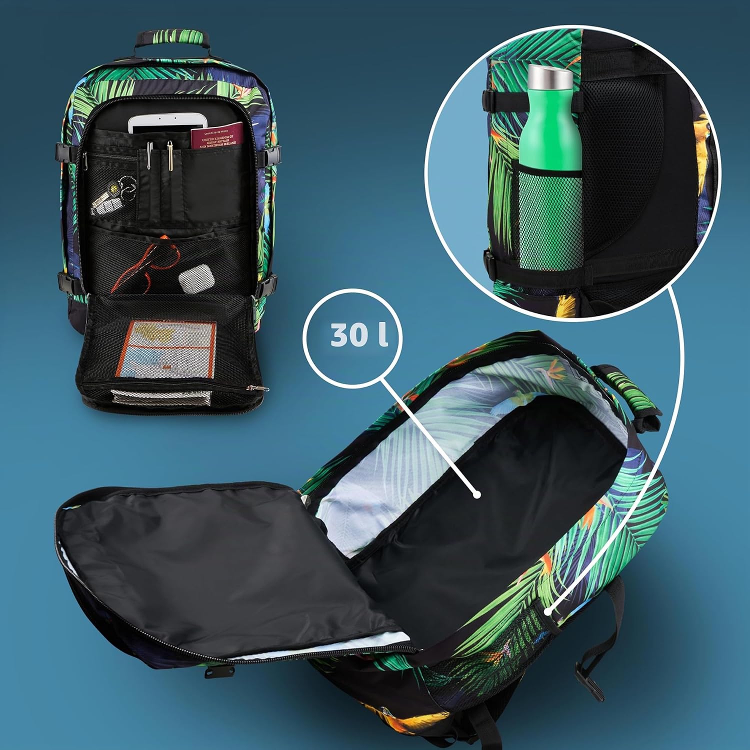 Detalle de Cabin Max Metz Handgepäck Rucksack 45x36x20 cm – 30L, recyceltes RPET, Under-Seat Carry-On