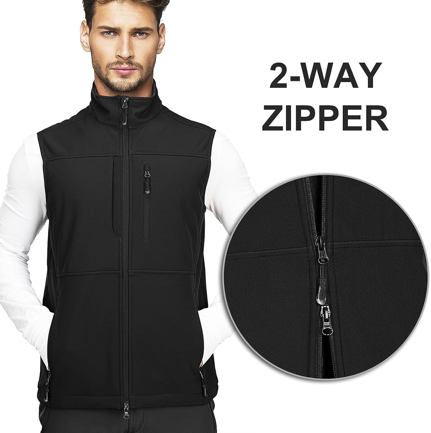 Detalle 2 de 33,000ft Herren Outdoor-Weste aus Softshell mit Fleece-Futter – wasserdicht & winddicht, mit 7 Taschen