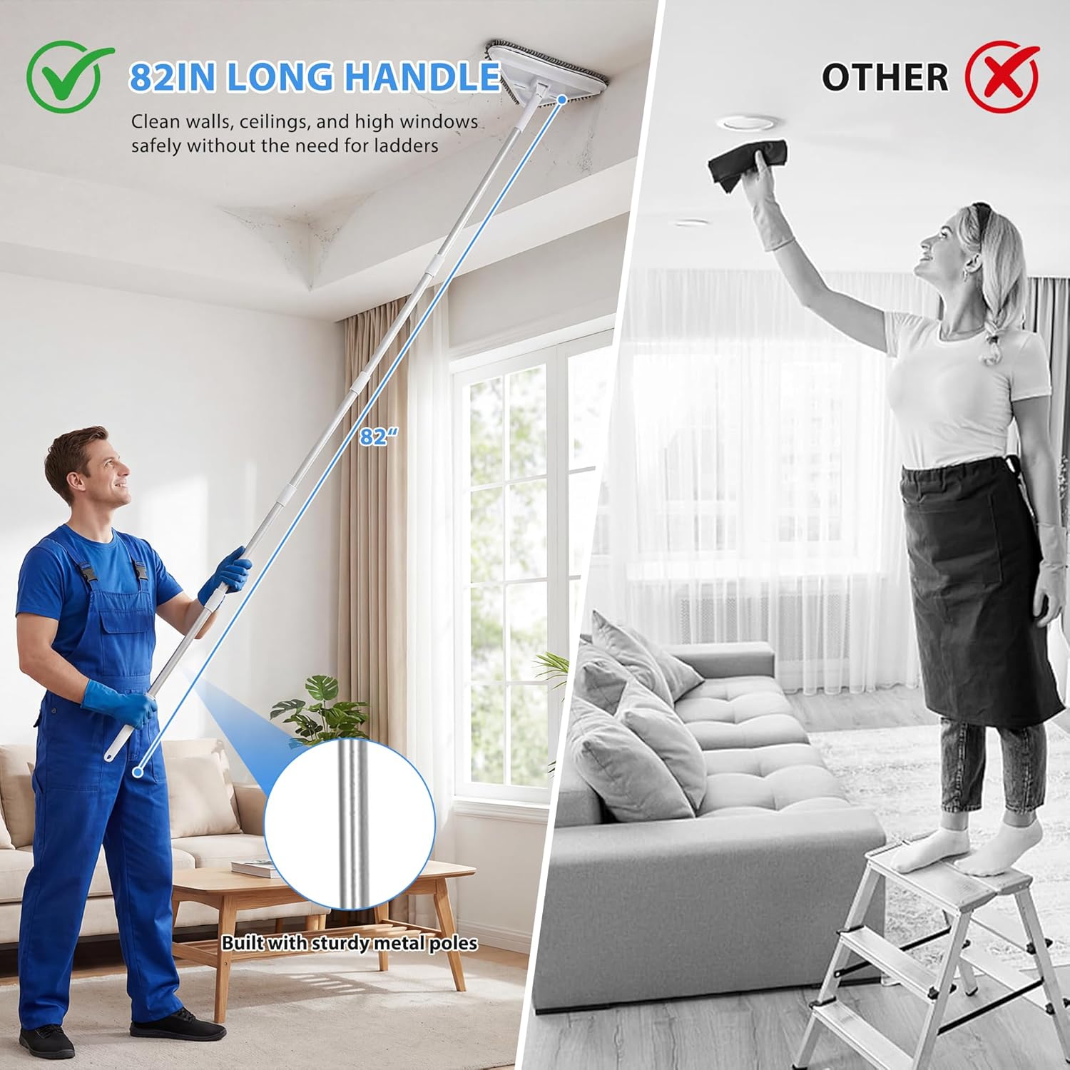 Thumbnail 3 de Wall Cleaner Mop with 80" Long Handle — 3-in-1 Ceiling Cleaning Tool with 6 Washable Pads
