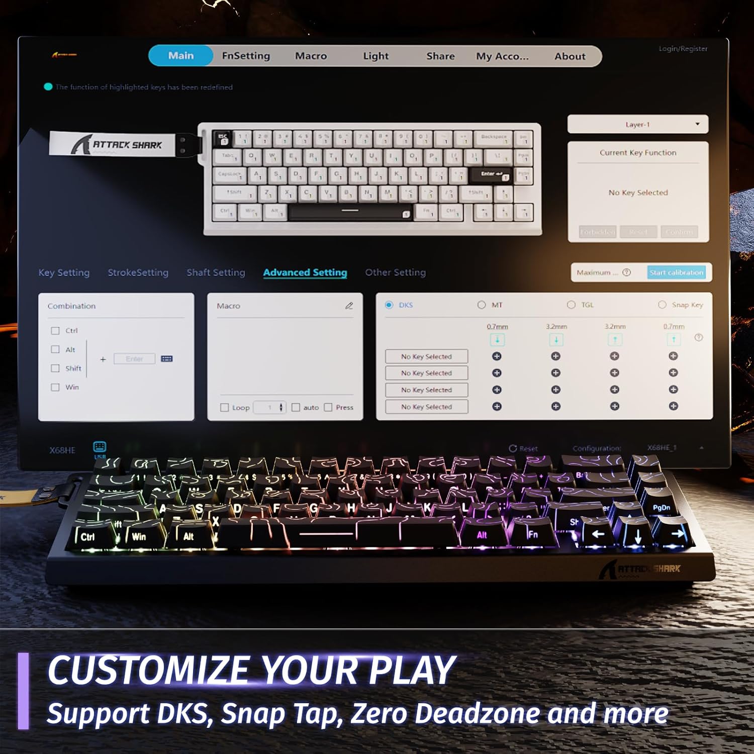 Thumbnail 5 de ATTACK SHARK X68 HE : clavier gamer 60% filaire RGB en Rapid Trigger (8000 Hz) et activation ajustable