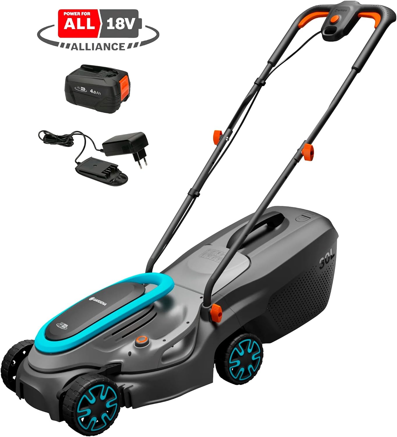 Detalle de GARDENA Akku-Rasenmäher PowerMax 32/18V P4A Ready-to-Use-Set (14632-20) für bis 200 m²