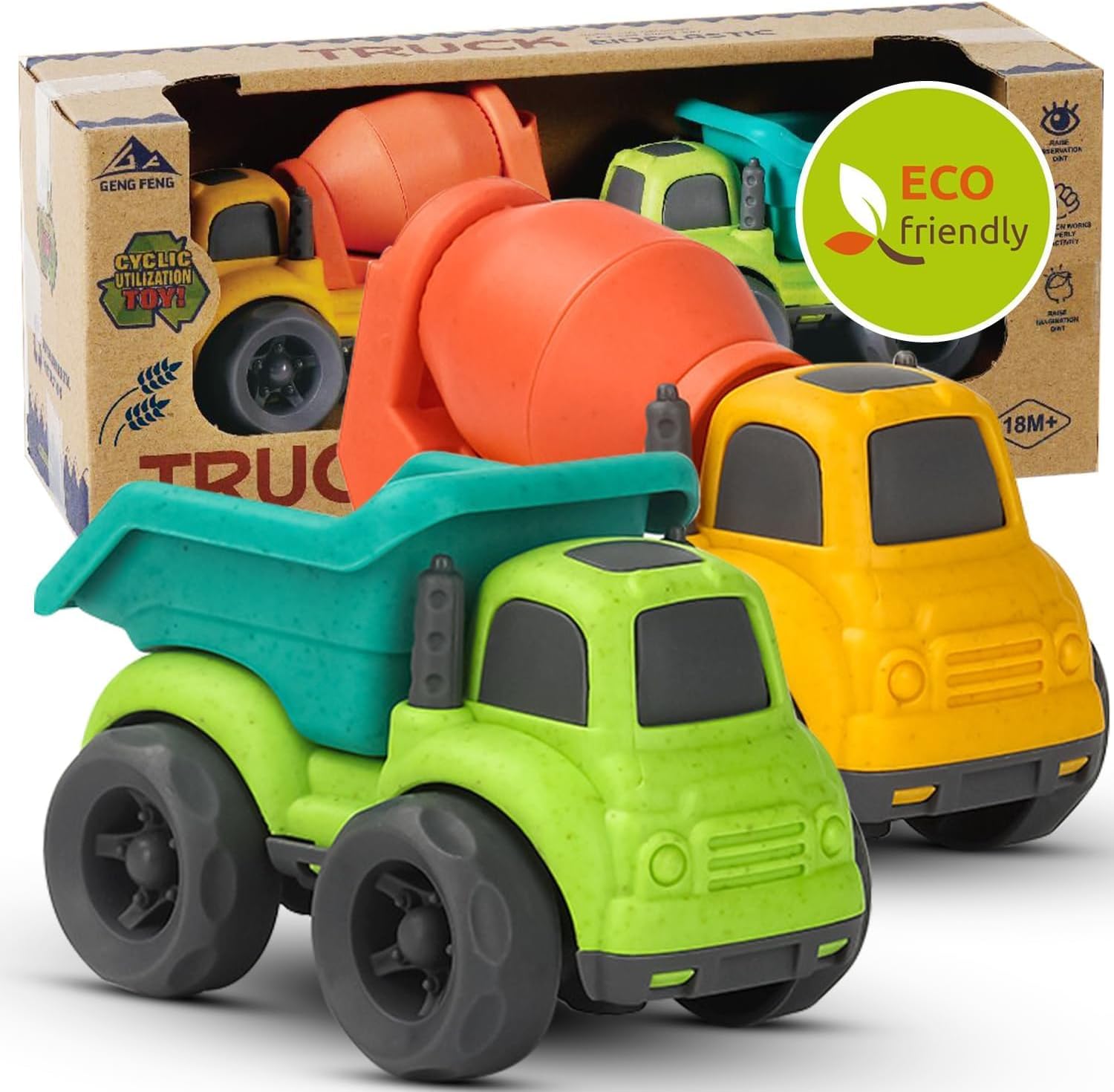 Cicili Toddler Truck Toys 2 Pack: Dump Truck & Mixer Cement Truck for 1–5 Year Olds