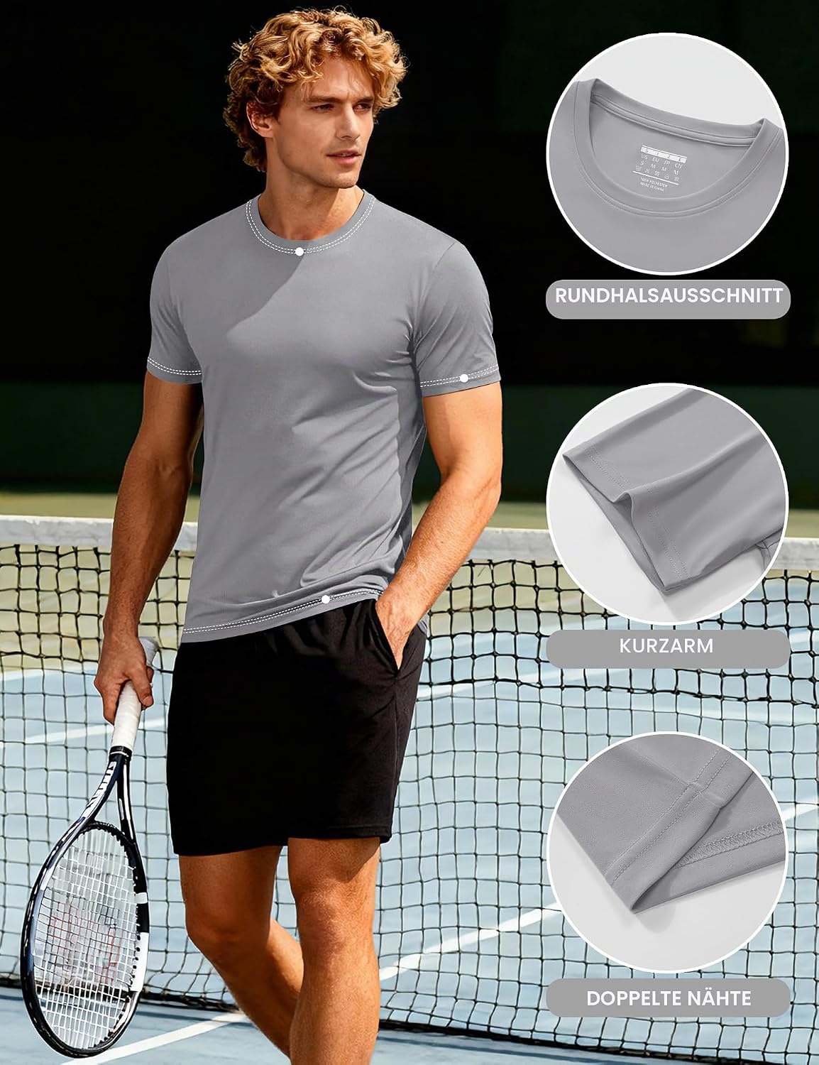Detalle de KEFITEVD UV Shirt Herren – Kurzarm-Schnelltrocknendes Funktionsshirt mit UPF50+