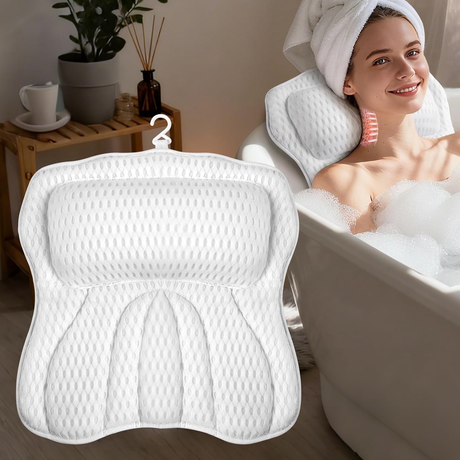 AOPOW Ergonomic Bath Pillow 6-suction cushion