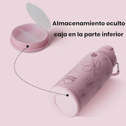 Detalle de BOTTLE BOTTLE Botella isotérmica con pastillero 900 ml — rosa, tapa doble y asa
