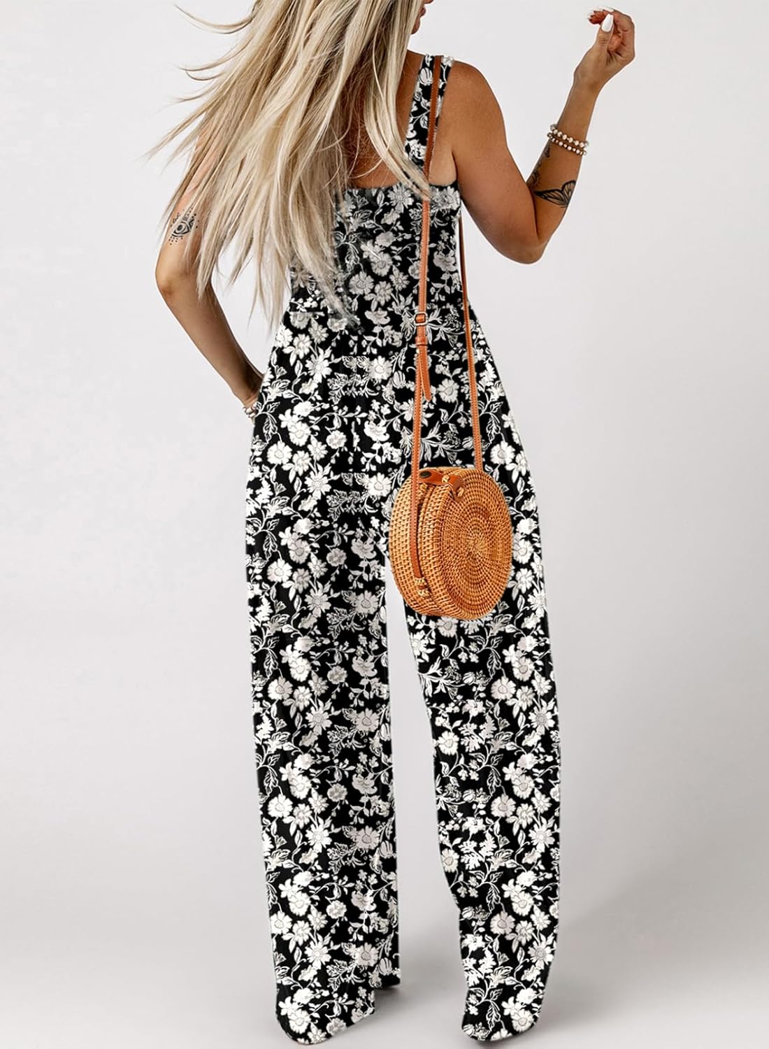 Detalle de Dokotoo Women's Casual Loose Overalls Jumpsuits: Sleeveless Printed Wide-Leg Rompers with Pockets