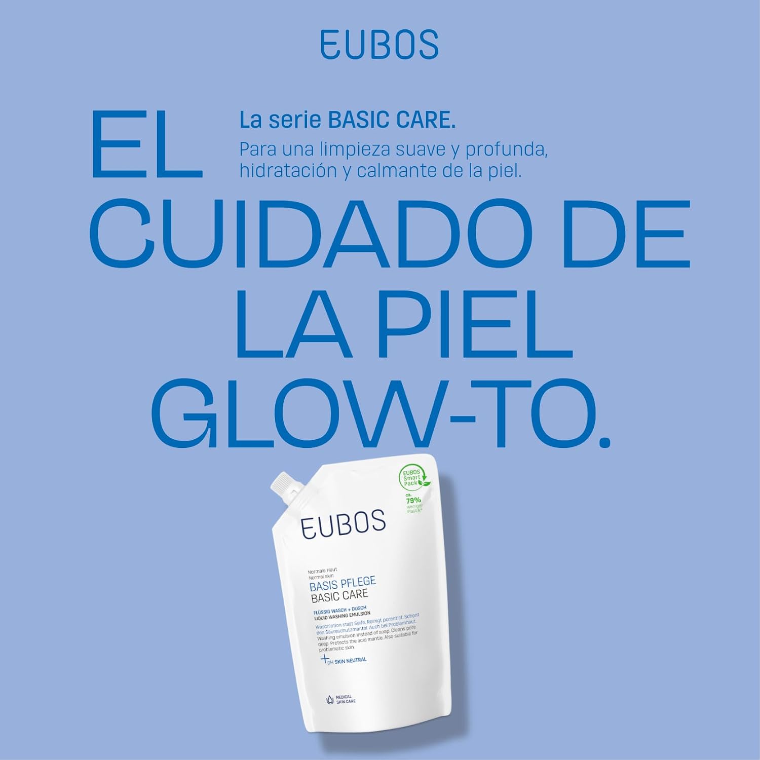 Detalle de Eubos Flüssig blau Nachfüllbeutel sans parfum – recharge dermocosmétique pour peaux sensibles, 400 ml