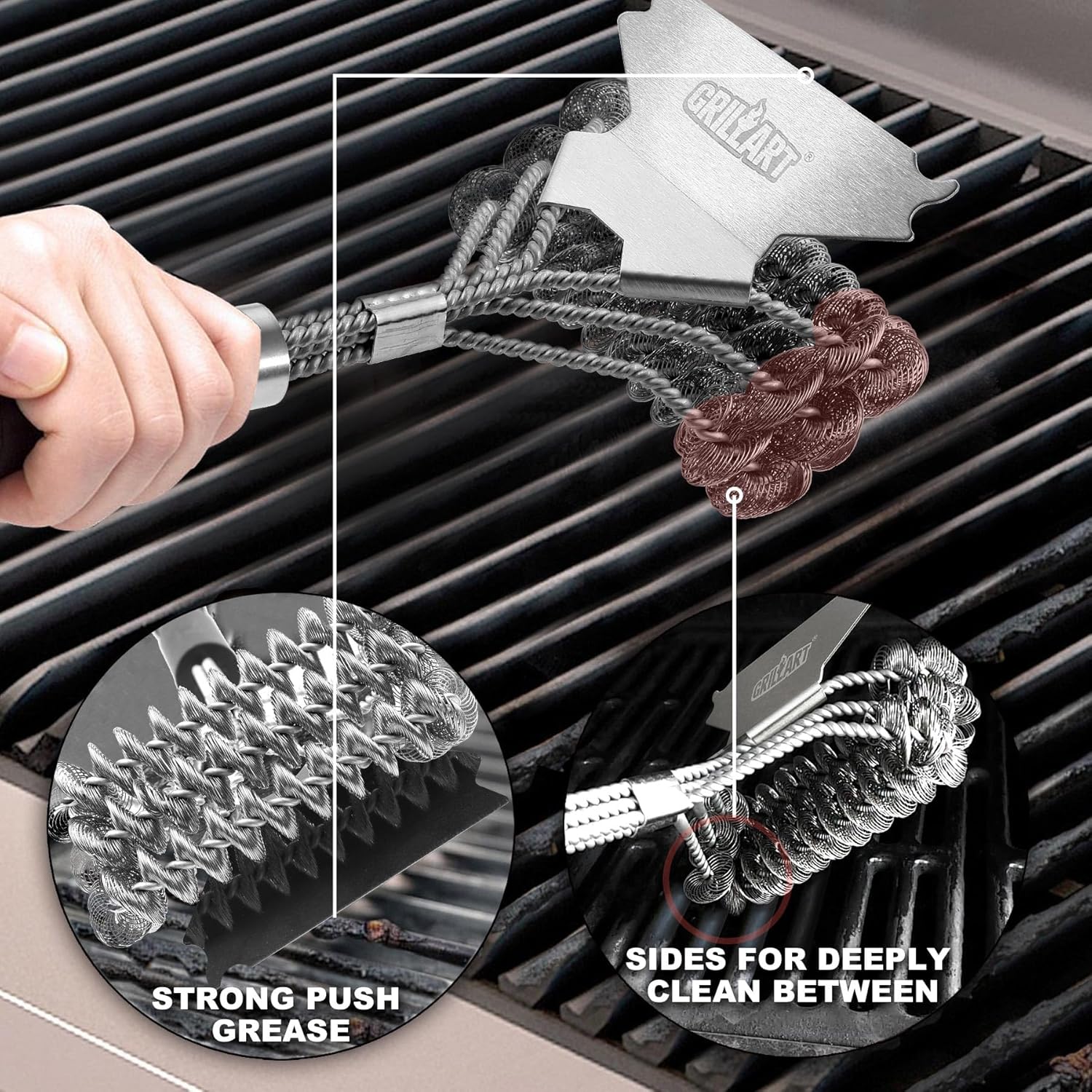 Detalle de Bristle Free Grill Brush and Scraper (18'' Stainless) for Porcelain, Gas, Charcoal Grills
