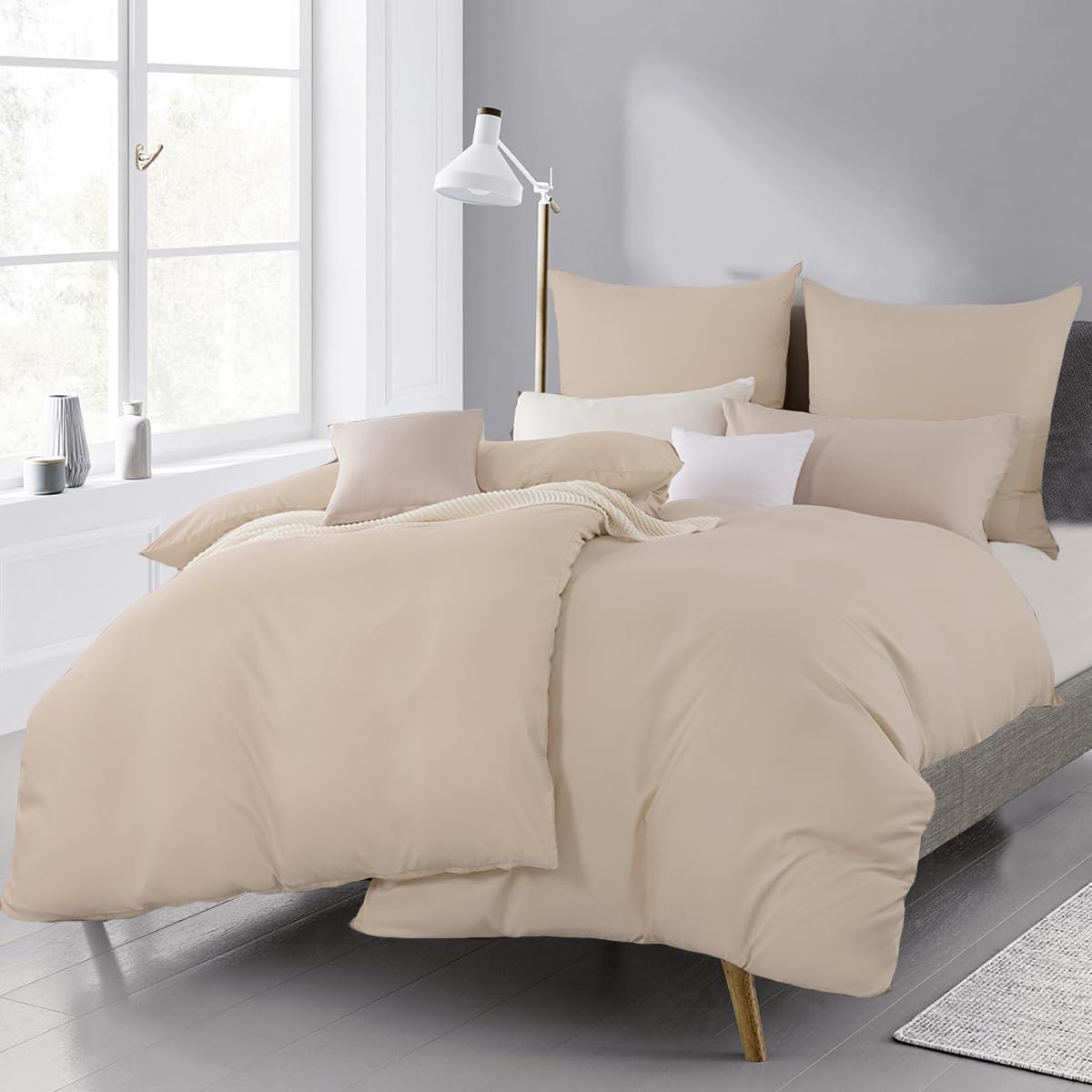 Detalle 2 de Kissenbezug 70x90 2er-Set (Warmes Beige) – Bügelfrei & knitterfrei mit Reißverschluss aus 100% Mikrofaser