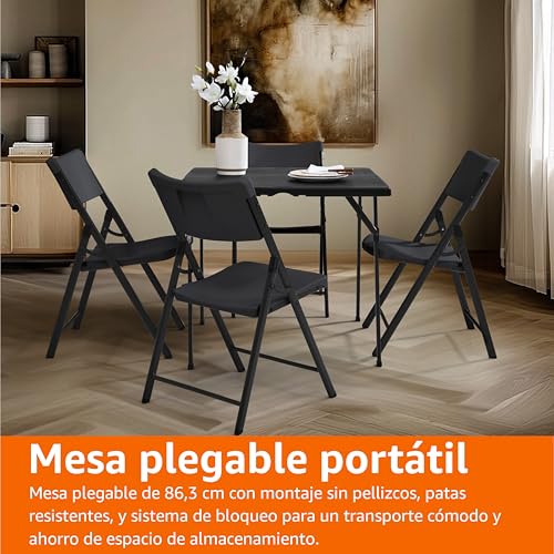 Thumbnail 5 de Amazon Basics Mesa de comedor plegable cuadrada con asa de transporte (86,1 x 86,1 x 74 cm) – portátil y ligera