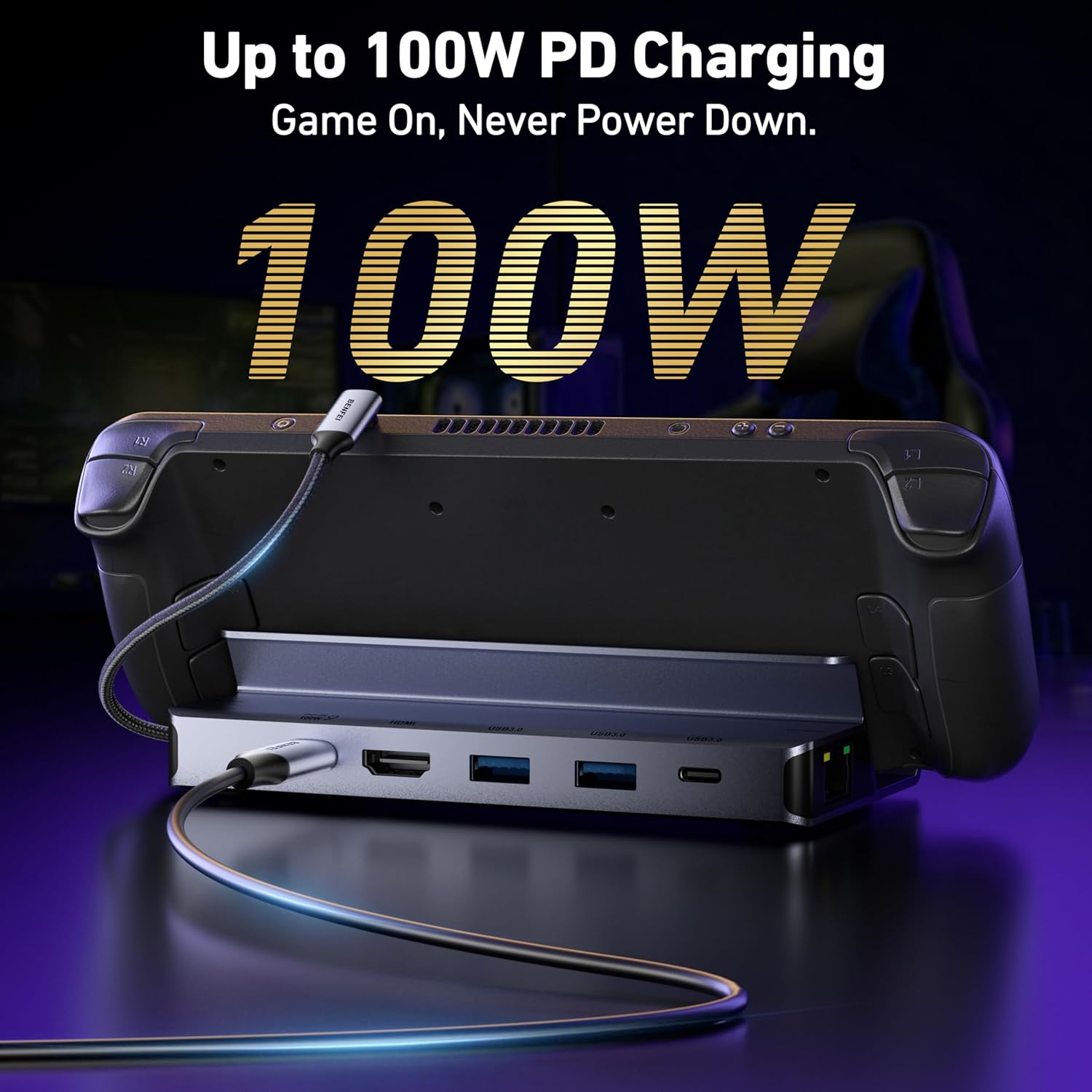Thumbnail 4 de BENFEI Steam Deck Dock 6 in 1: hub USB‑C con HDMI 4K@60Hz, Ethernet 1Gbps e ricarica PD 100W