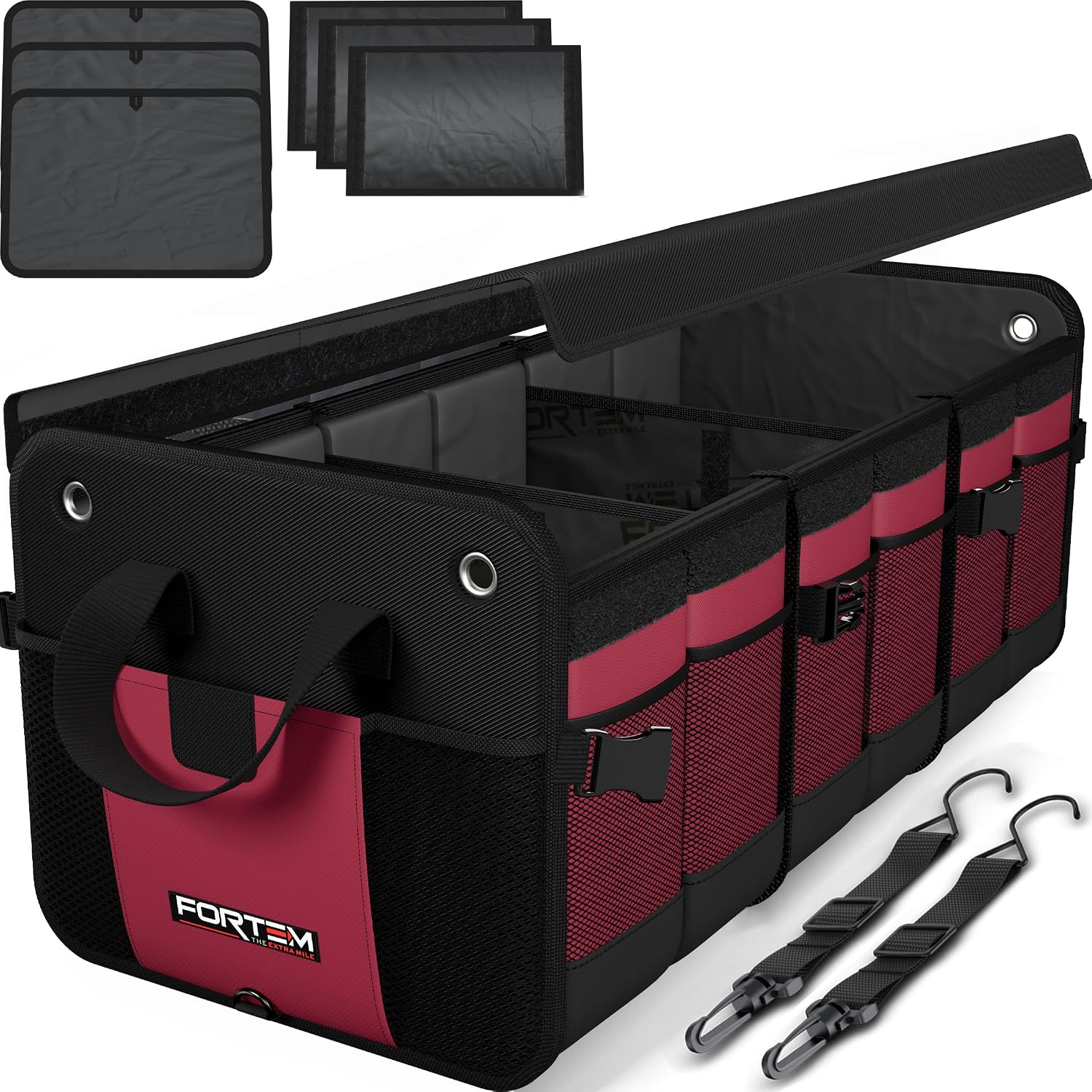 Detalle de FORTEM Car Boot Organiser (90L) – SUV boot tidy with collapsible, multi-compartment storage