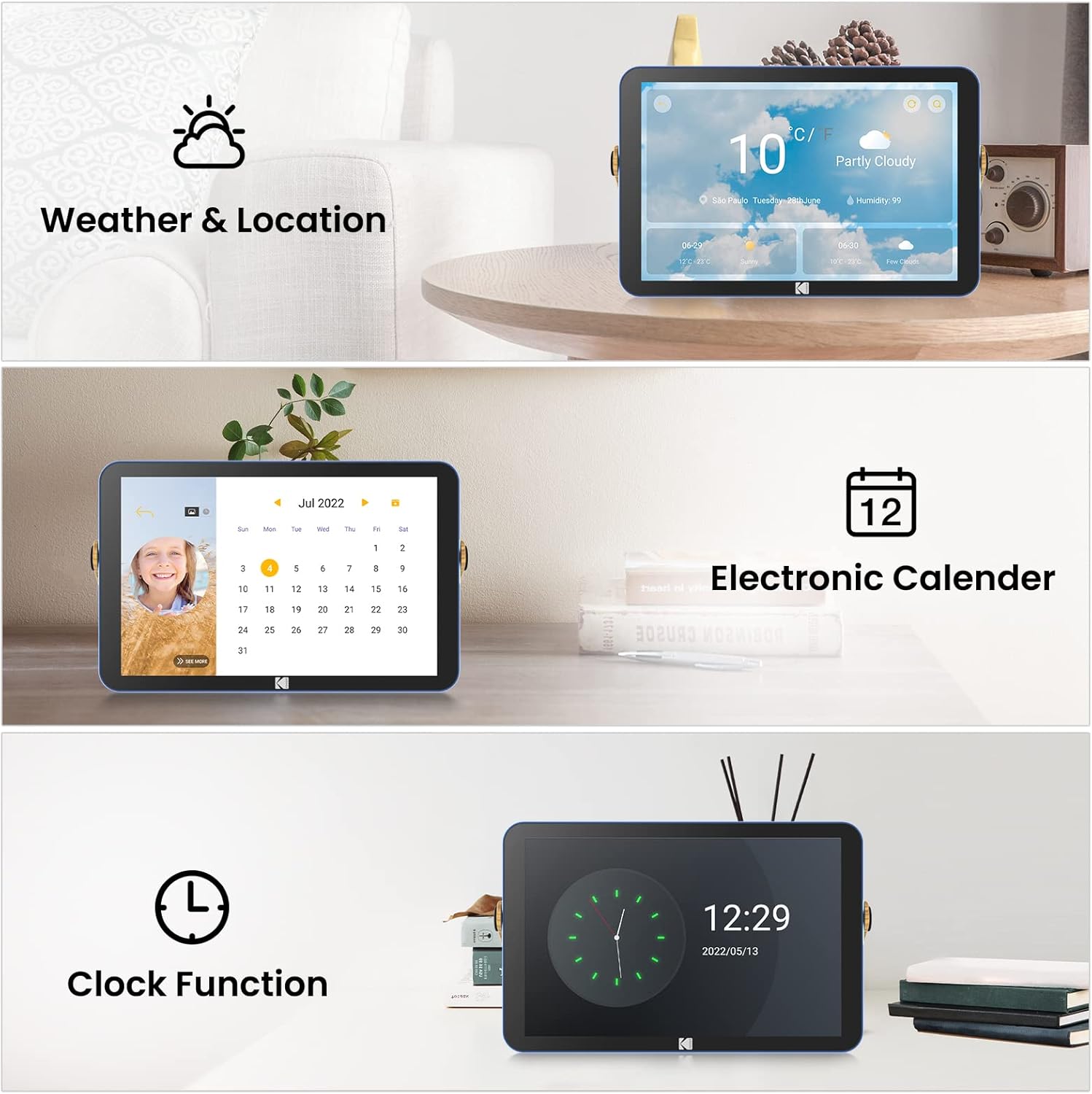 Thumbnail 6 de KODAK Cadre photo numérique Wi‑Fi 10 pouces avec batterie et écran tactile HD IPS – 16 Go