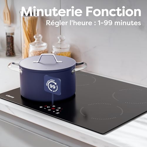 Detalle de CIARRA Plaque à Induction encastrable 60 cm – 4 feux, Puissance limitée 2,8/3,5/6 kW