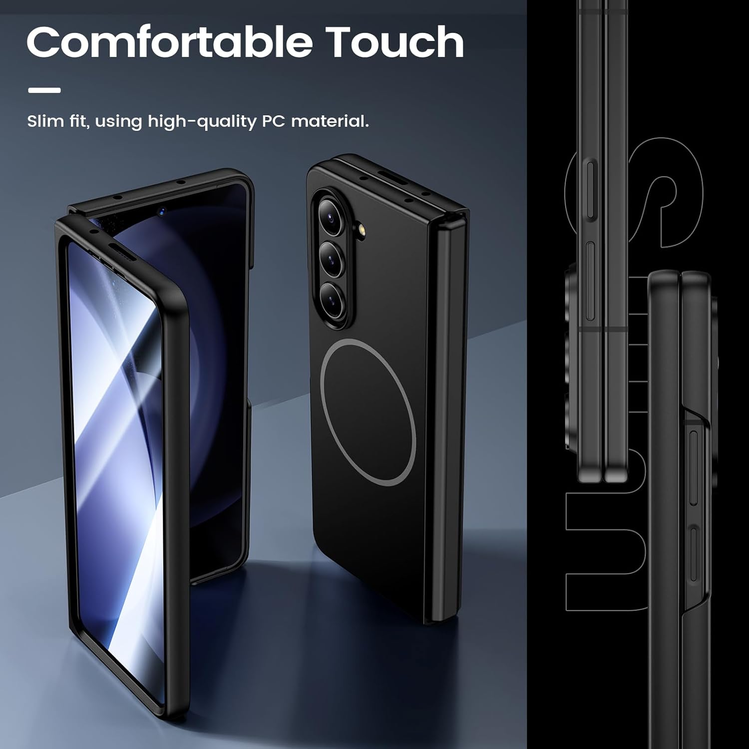 Detalle de HWeggo slim case for Samsung Galaxy Z Fold 5 (2023) with built-in 9H screen protector & magnetic charging, Black