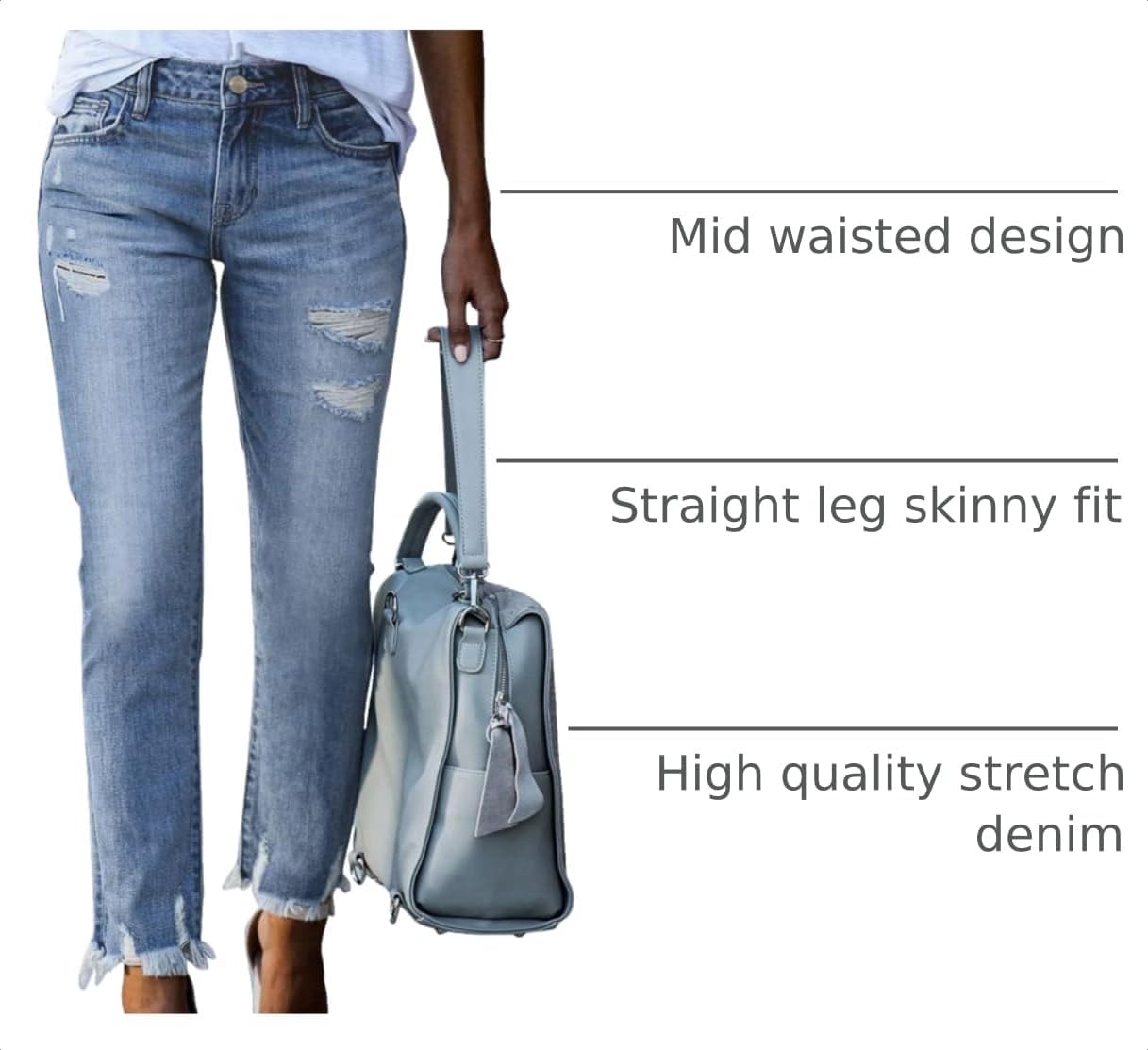 Detalle 2 de EVALESS Women’s High Waisted Tummy Control Straight Ankle Ripped Jeans