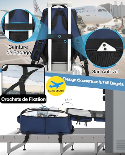 Detalle de LYNXCHER Sac à Dos Voyage Cabine 40x20x25 cm – 20 L, Bleu Foncé, 14 pouces (Homme/Femme)