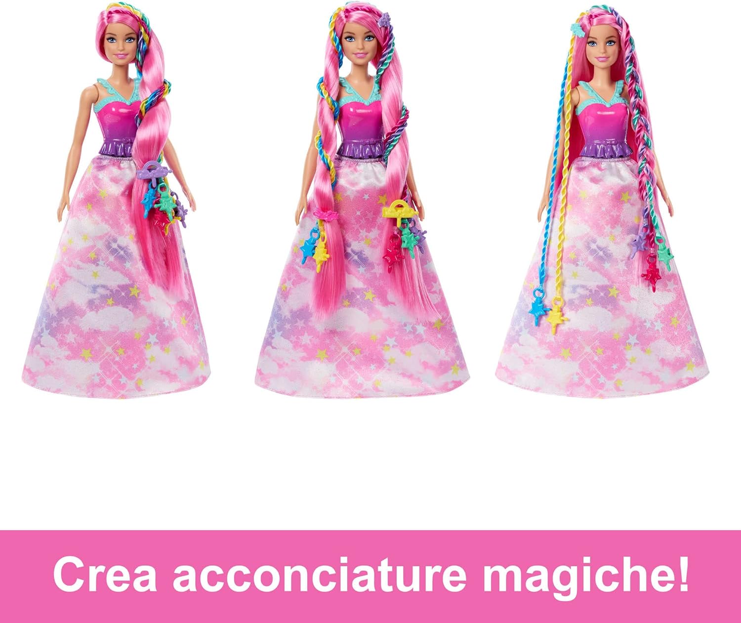 Detalle de Barbie Dreamtopia Chioma da Favola: bambola con extension arcobaleno e accessori per lo styling (JCW55)