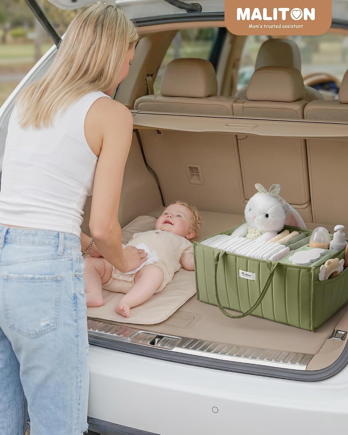 Thumbnail 6 de Maliton Nappy Caddy Organiser – Portable Baby Changing Station with Removable Dividers and Side Pockets (Green)