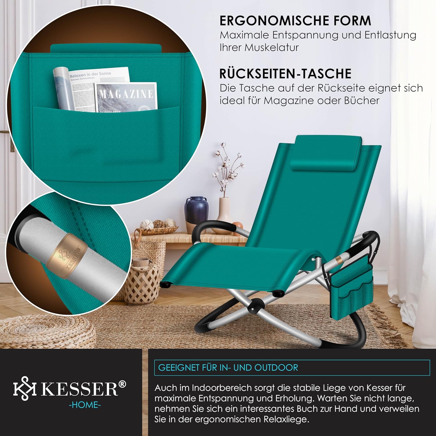 Thumbnail 5 de KESSER Relaxliege Liegestuhl – ergonomische Gartenliege mit verstellbarem Neigungsmechanismus