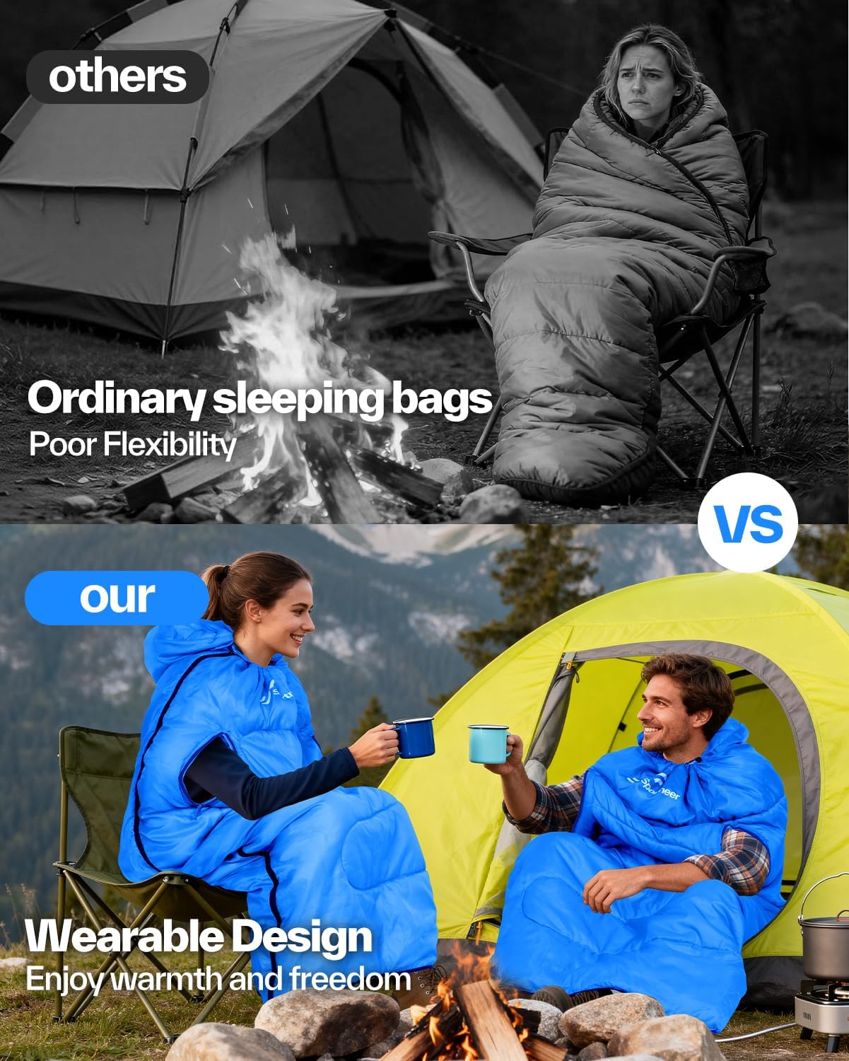 Detalle de Sportneer Wearable Sleeping Bag, Walkable Design with Arm Zippers