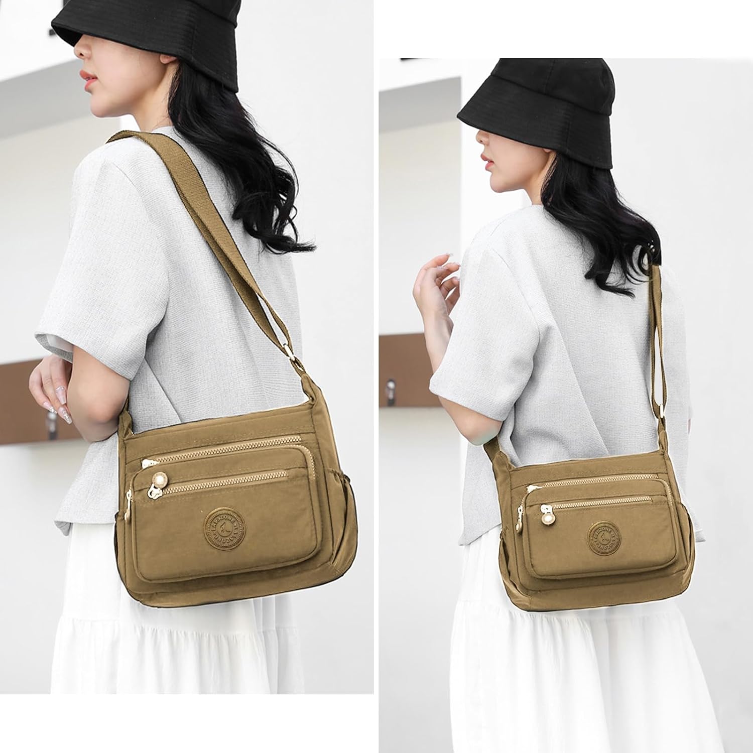 Detalle de LassZone Women's Multi-Pocket Crossbody Bag – Practical, Lightweight Nylon Day-to-Day Bag