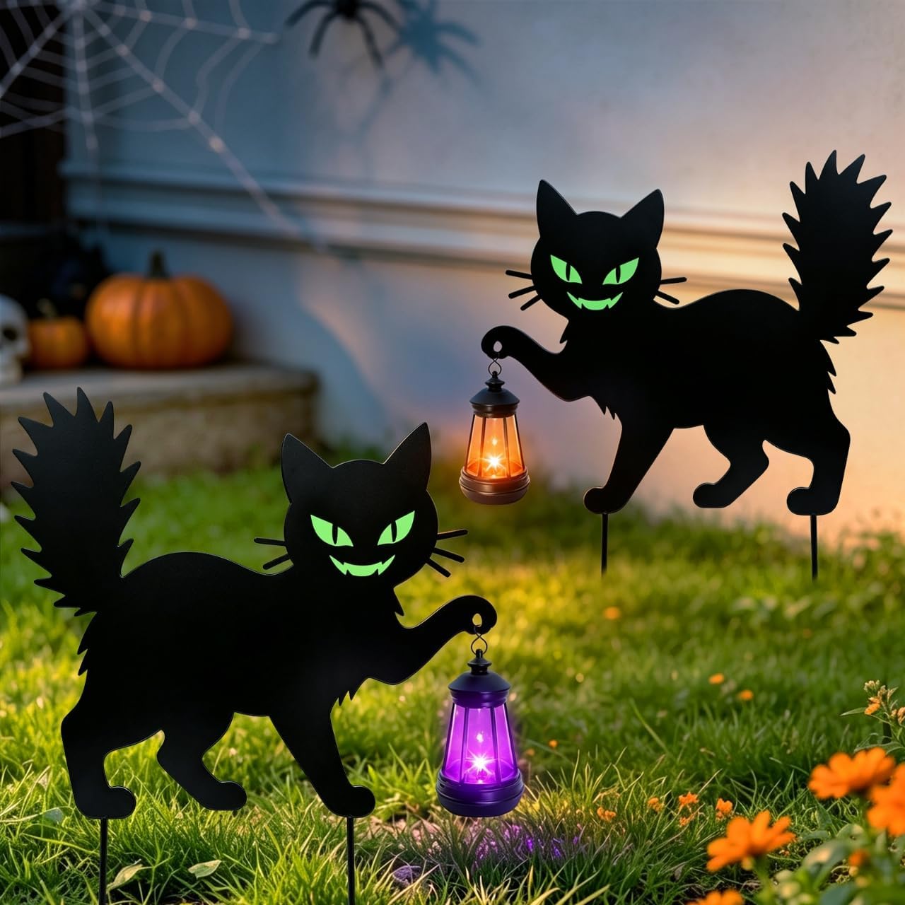 Detalle de yulloyello LL-WS-ZMMTD-2P Halloween Black Cat Yard Signs, 2-Piece Metal Set
