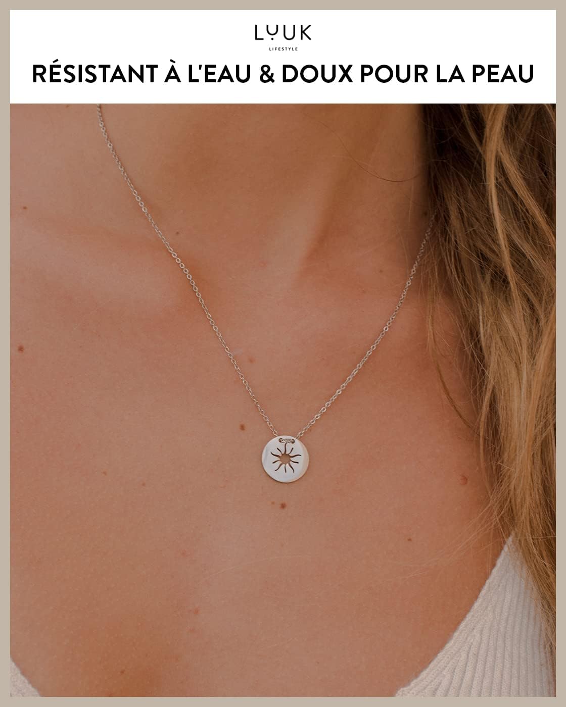 Thumbnail 2 de LUUK LIFESTYLE Collier en acier inoxydable avec pendentif soleil et carte cadeau HAPPINESS – 50 cm