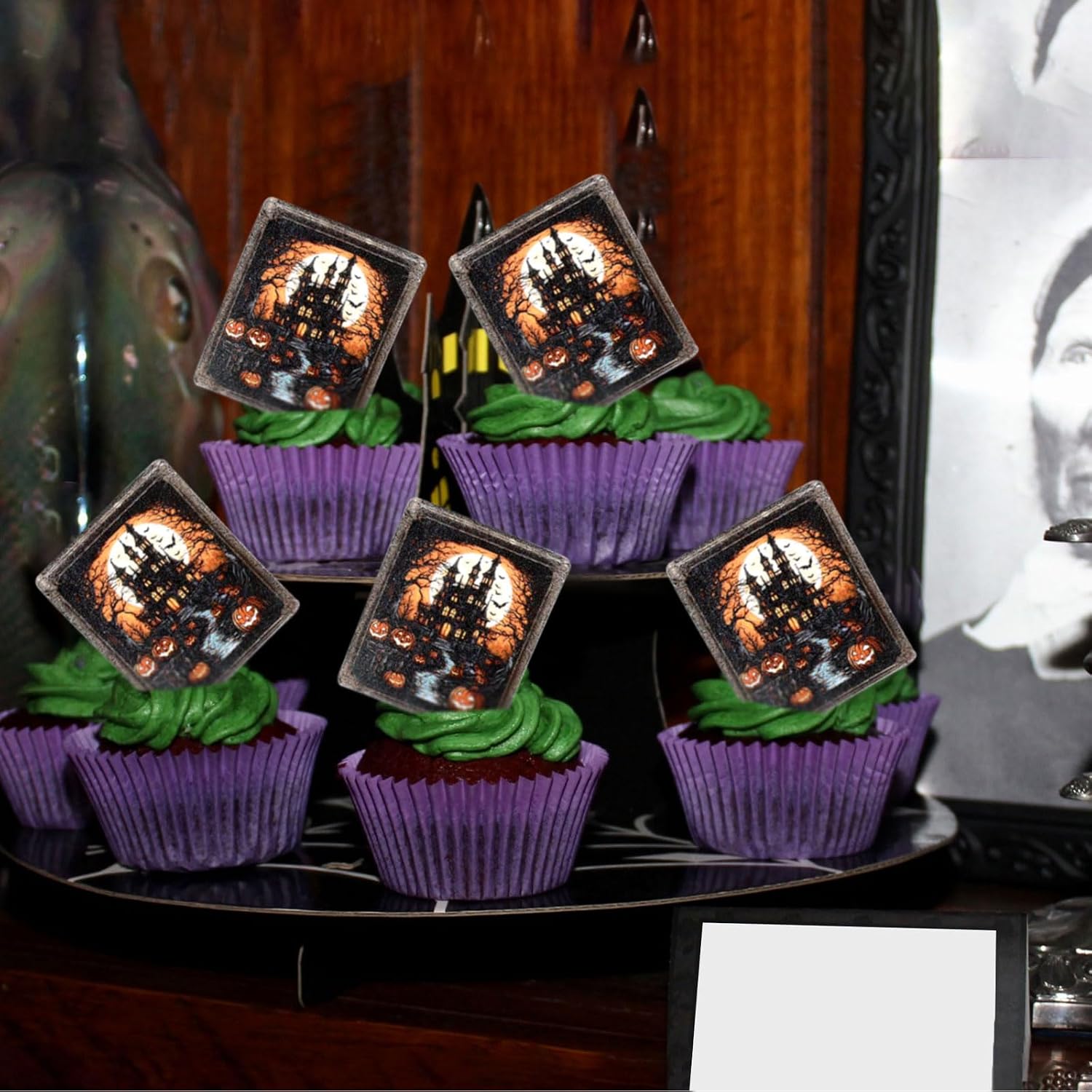 Detalle de Keaziu Edible Halloween House Cupcake Toppers, 40-Piece Rice Paper Set