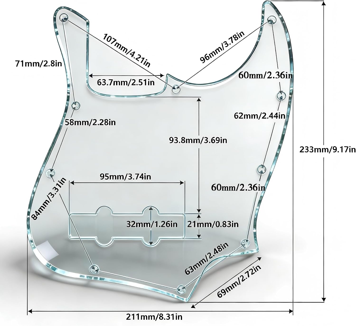 Detalle de VizEx Zevo VZ-013-White Pearl Jazz Bass Pickguard, 3-Ply, 10-Hole