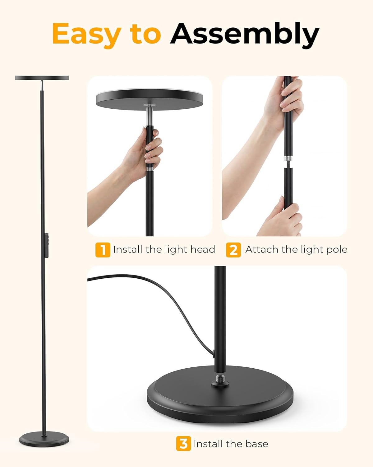Thumbnail 6 de Peiyuu Tall LED Floor Lamp for Living Room — 2800LM, 2700–6500K Stepless Dimmable with Remote, Foot Switch and 1H Timer