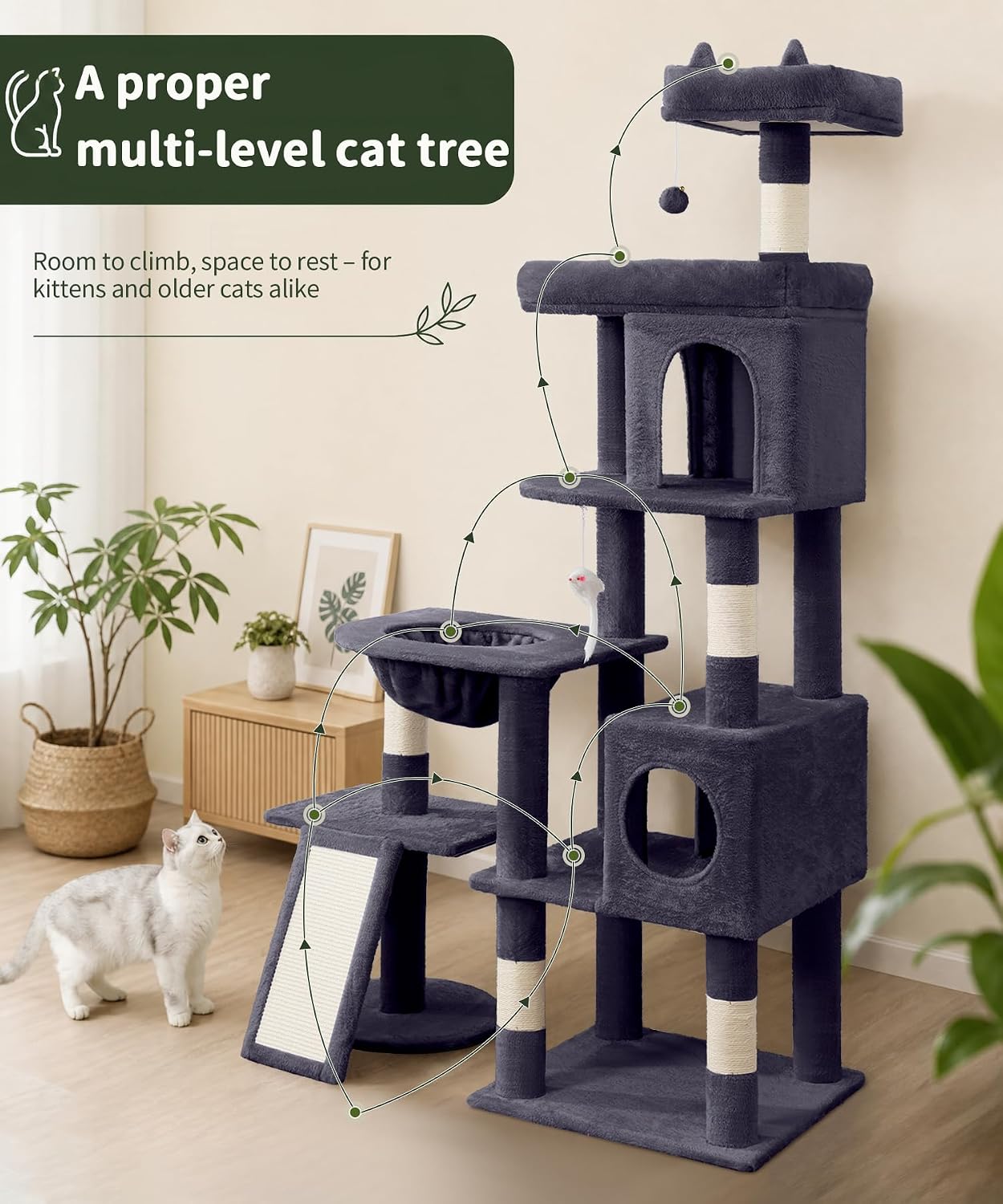 Thumbnail 6 de LIKISAK Cat Tree 173cm Large Indoor Cat Tower (PMT02DG)