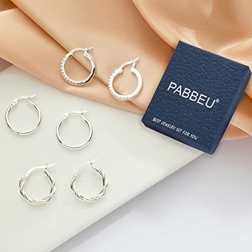 Detalle de PABBEU 5 Pairs Sterling Silver Hoop Earrings for Women - Small Sleeper Hoops