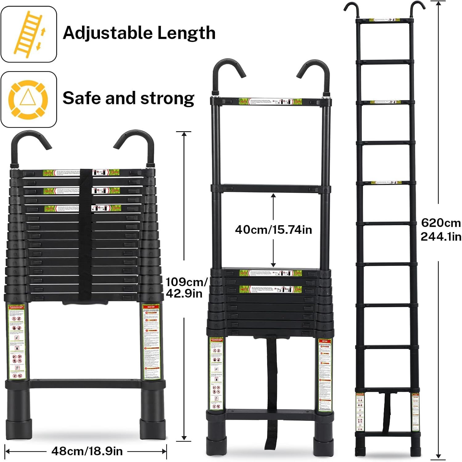 Detalle 2 de RIKADE GGT-062 Telescoping Ladder, 20.3 ft Aluminum with Hooks