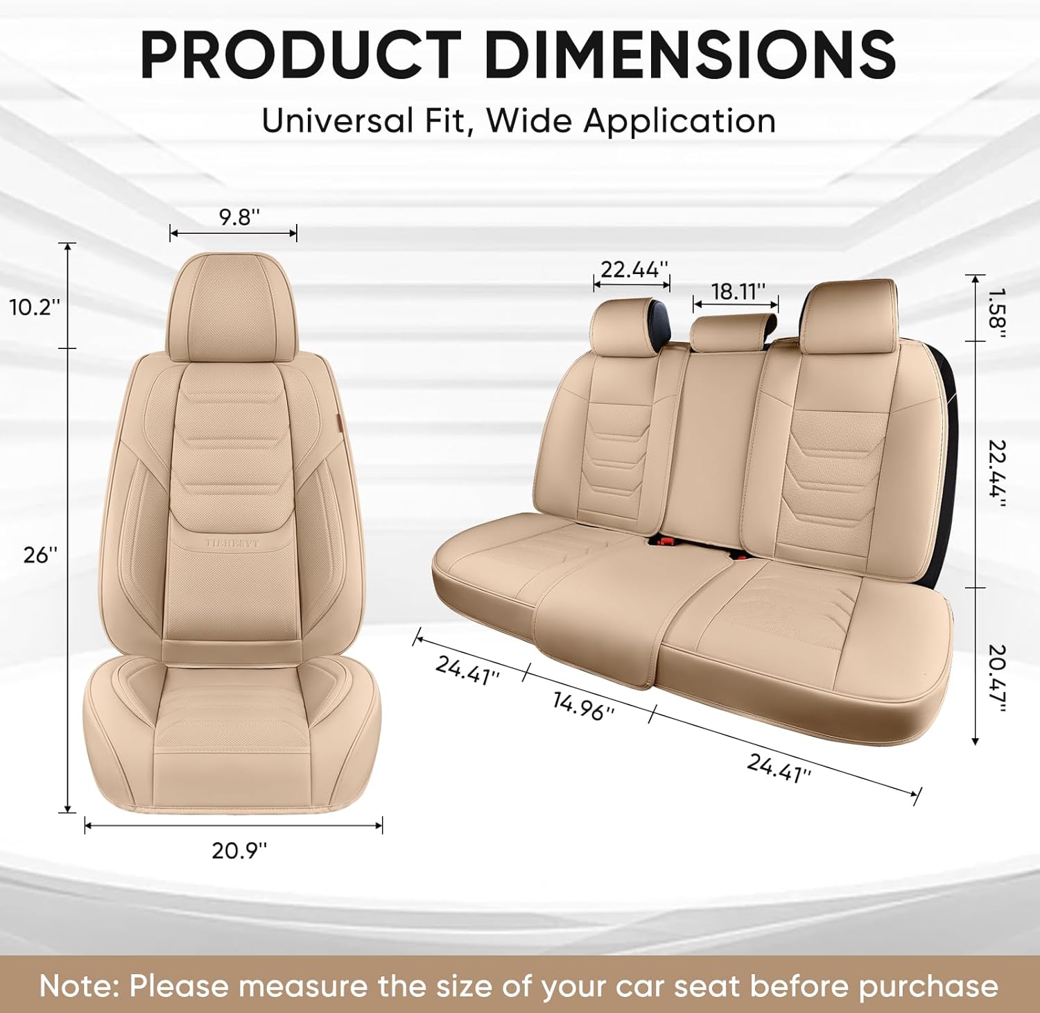 Thumbnail 4 de TIEHESYT Beige Car Seat Covers Full Set: Breathable Leather Comfort for Most Cars