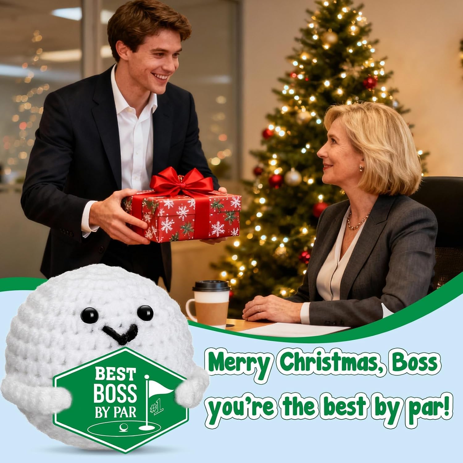 Detalle de YEZZZZ Crochet Golf Ball Accessory, Hand-Knitted Cotton Boss Gift