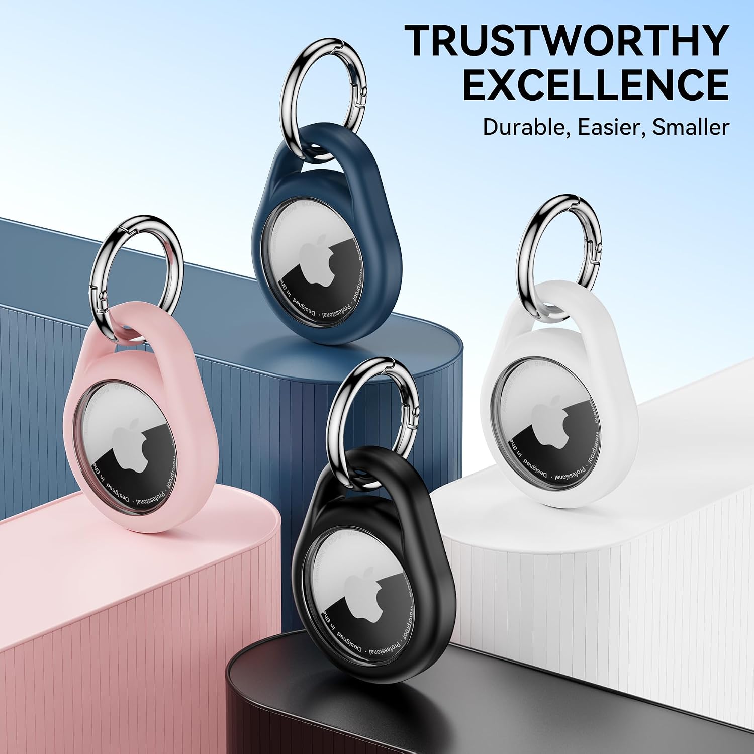 Detalle 2 de Citymore AirTag Holder with Keychain, Black 4-Piece TPU Case for 1st & 2nd Gen