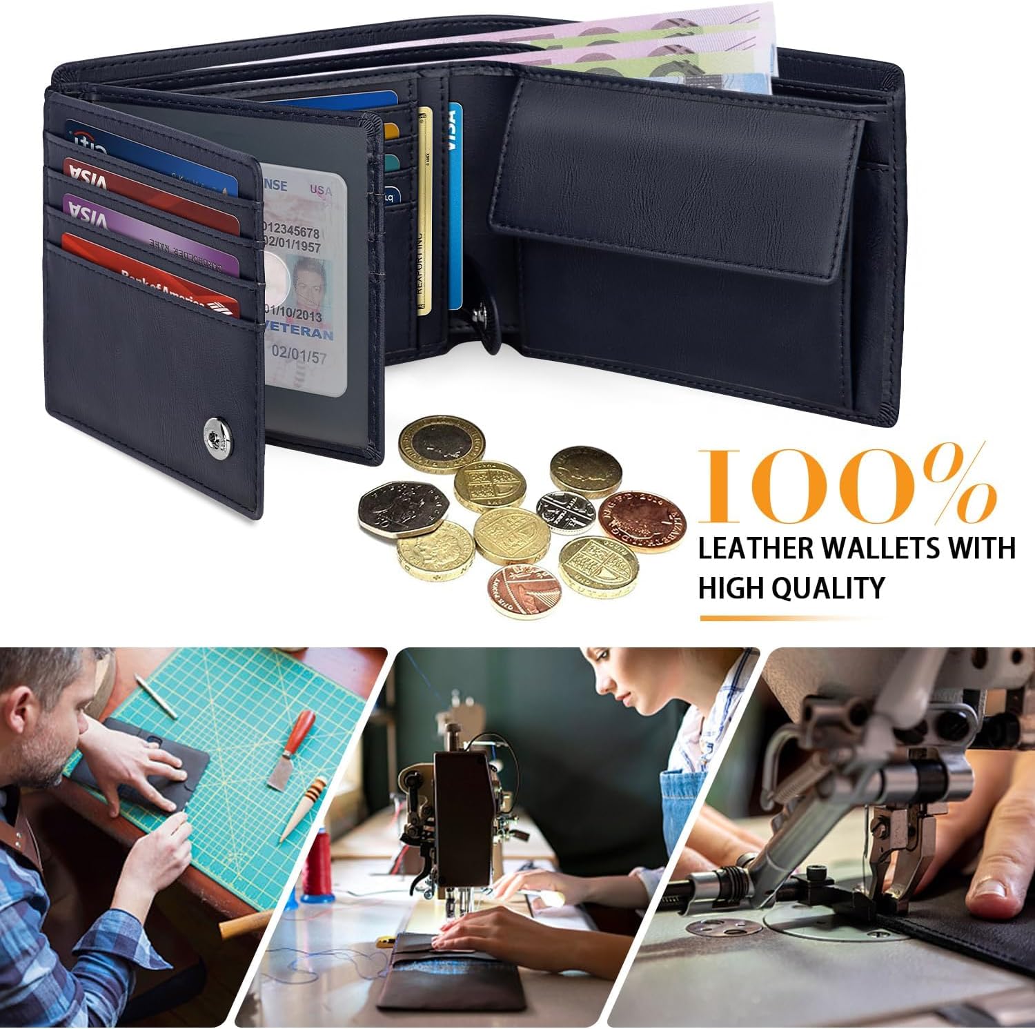 Detalle 2 de HOCRES mens RFID leather slim wallet 12.5cm