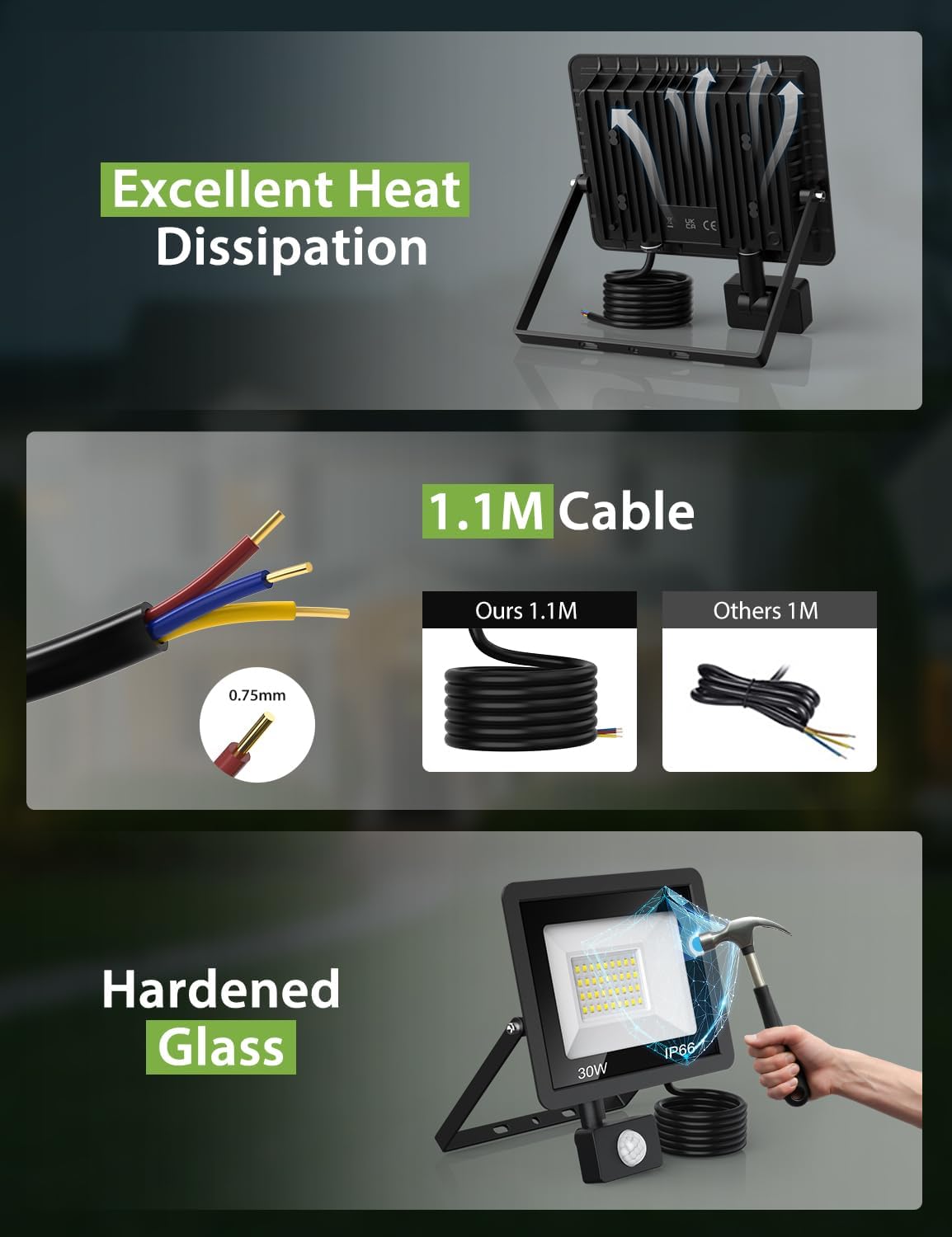 Detalle 1 de 30W PIR security flood light with remote