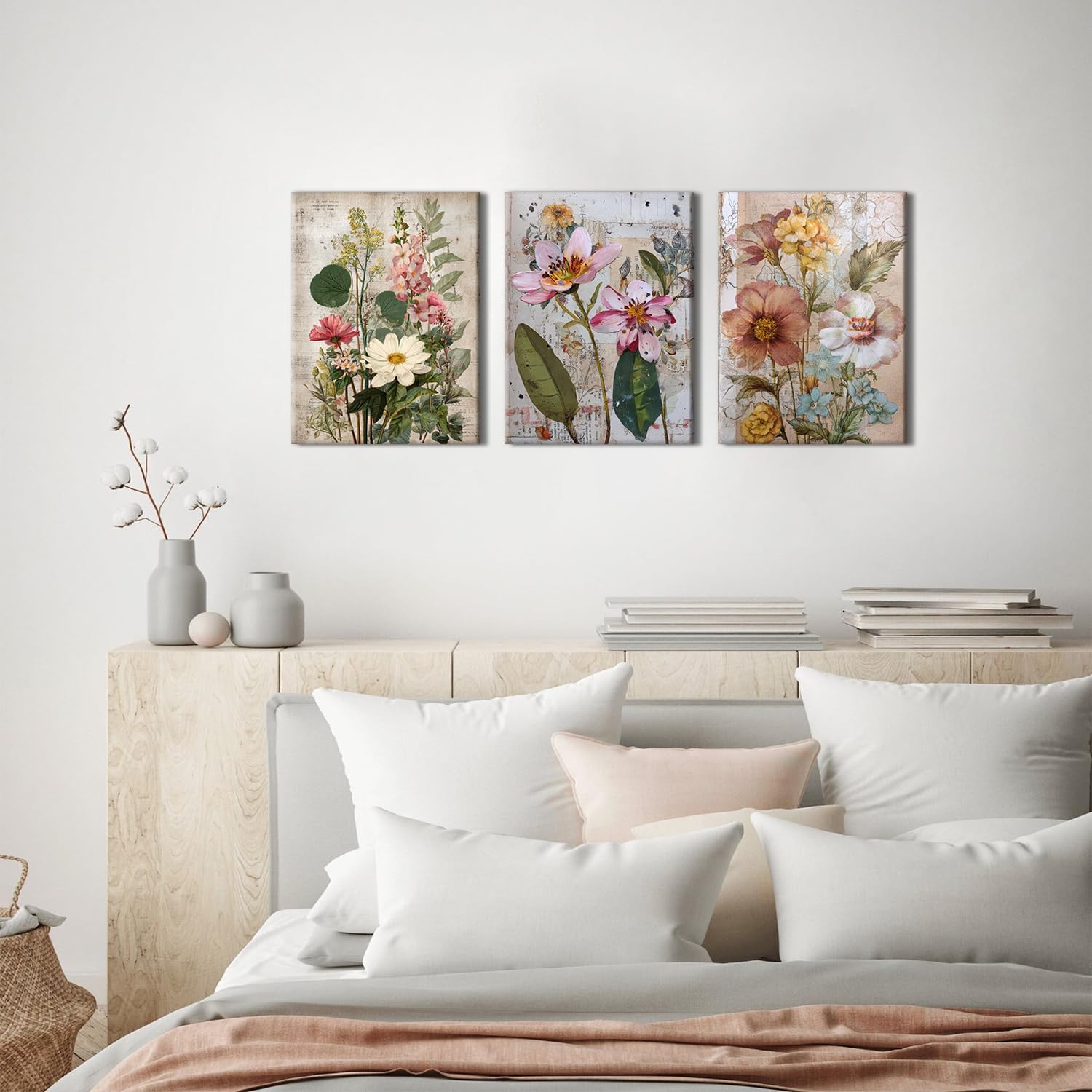 Thumbnail 5 de 3 Panel Botanical Prints Wall Art – Colourful Floral Canvas Panels