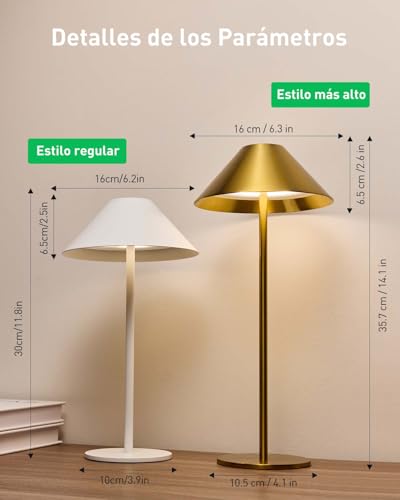 Detalle de Bojim lámparas de mesa sin cable con USB recargable, iluminación LED táctil y acabado dorado