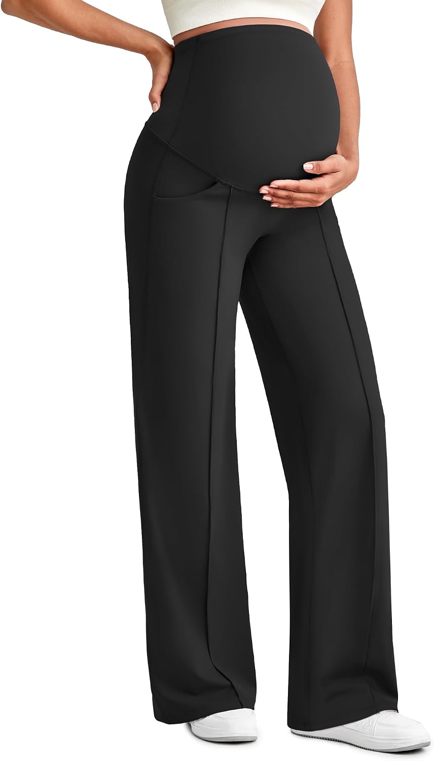 Detalle de G4Free Maternity Trousers Over Bump – stretchy lounge & yoga wide-leg pants with pockets