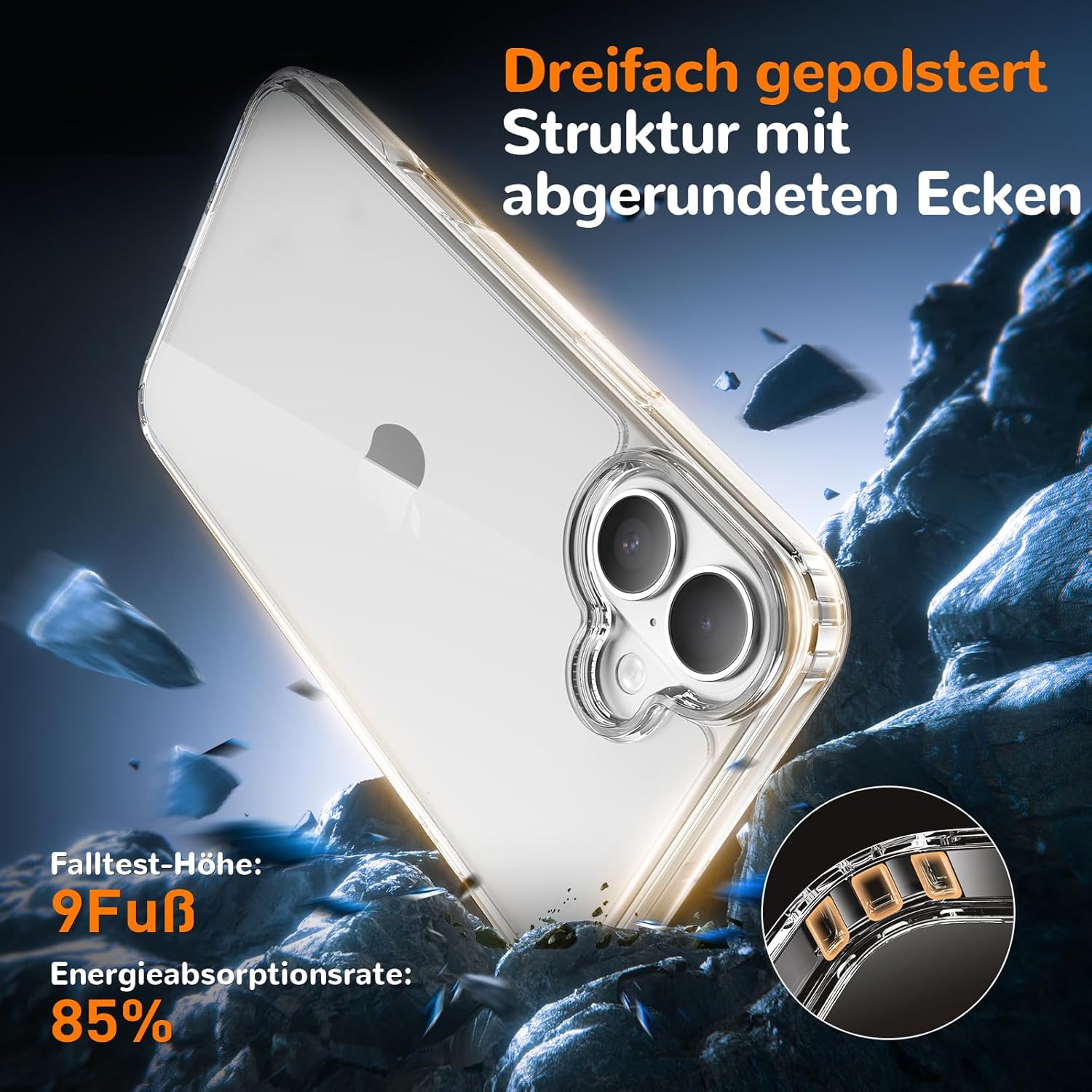 Detalle de Voyahülle Hülle für iPhone 17 – transparente, stoßfeste Anti-Vergilbung Schutzhülle aus TPU
