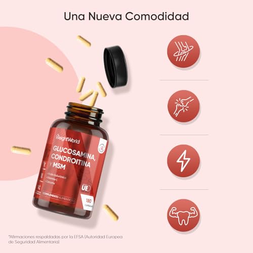 Thumbnail 2 de WeightWorld Glucosamina, Condroitina y MSM con Ácido Hialurónico, Vitamina C y Cúrcuma (180 cápsulas)