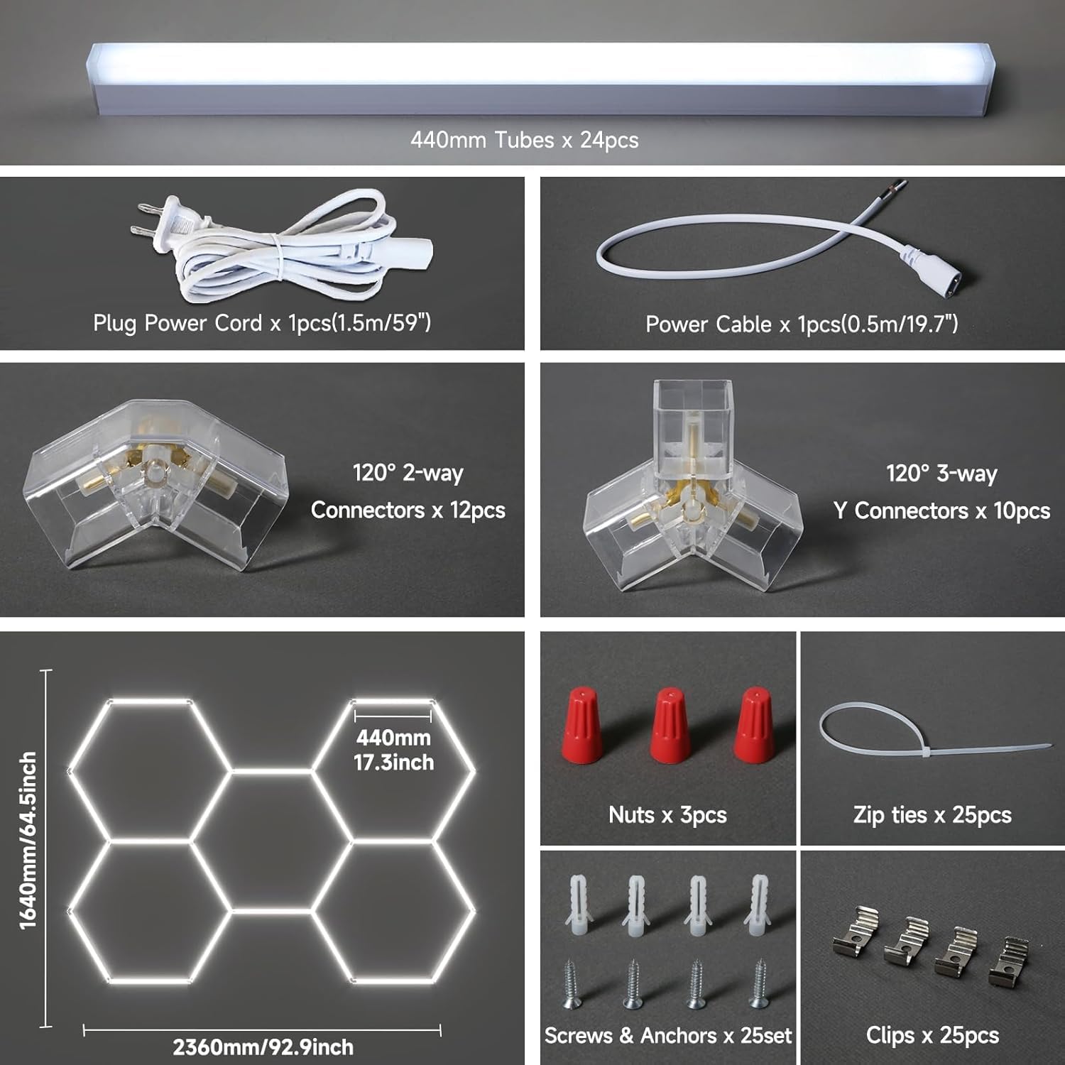 Thumbnail 4 de Hexagon LED Garage Lights: 192W 5 Grids DIY Honeycomb Ceiling Light by Mimiear