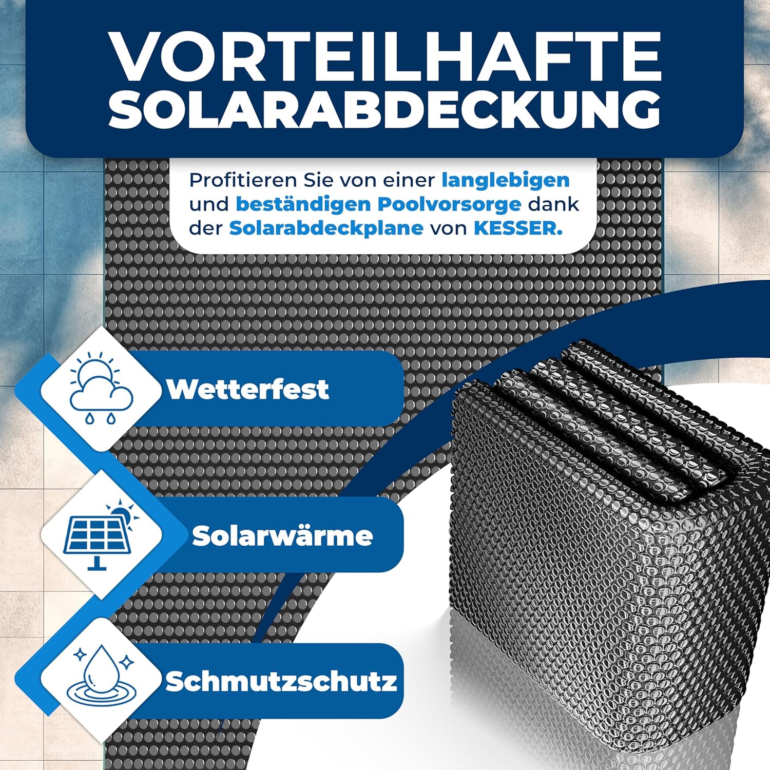 Thumbnail 3 de KESSER Pool Solarabdeckplane Rund Ø 457 cm – Solarfolie 120 µm inkl. Lochzange, Ösen & Abroller-Tipp